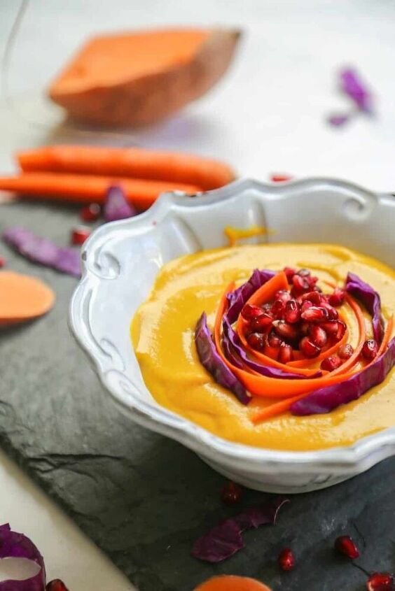 curried carrot ginger soup with sweet potatoes