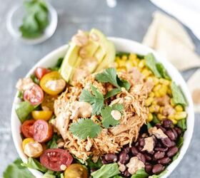 loaded taco salad bowls with salsa chicken