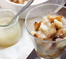apple bread pudding with vanilla sauce