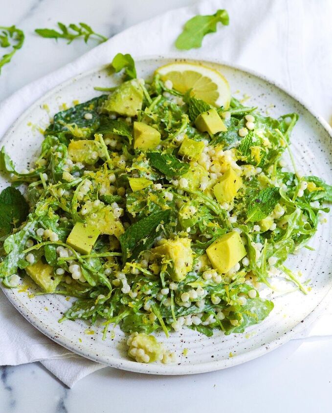 couscous salad with lemon arugula and avocado