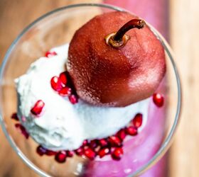 pears poached in red wine and pomegranate juice