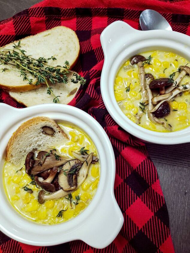 corn soup with mushrooms and thyme