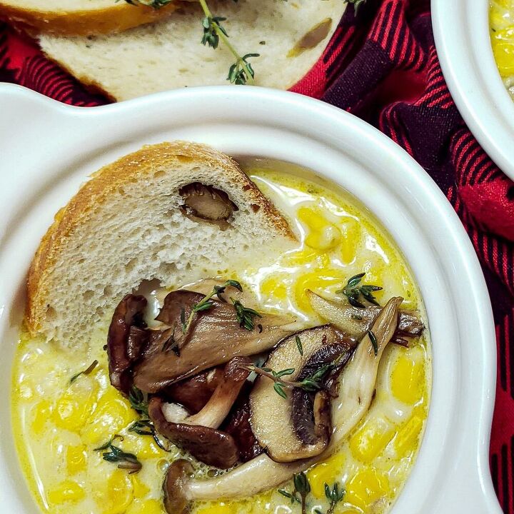corn soup with mushrooms and thyme