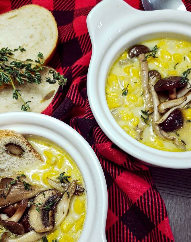 corn soup with mushrooms and thyme