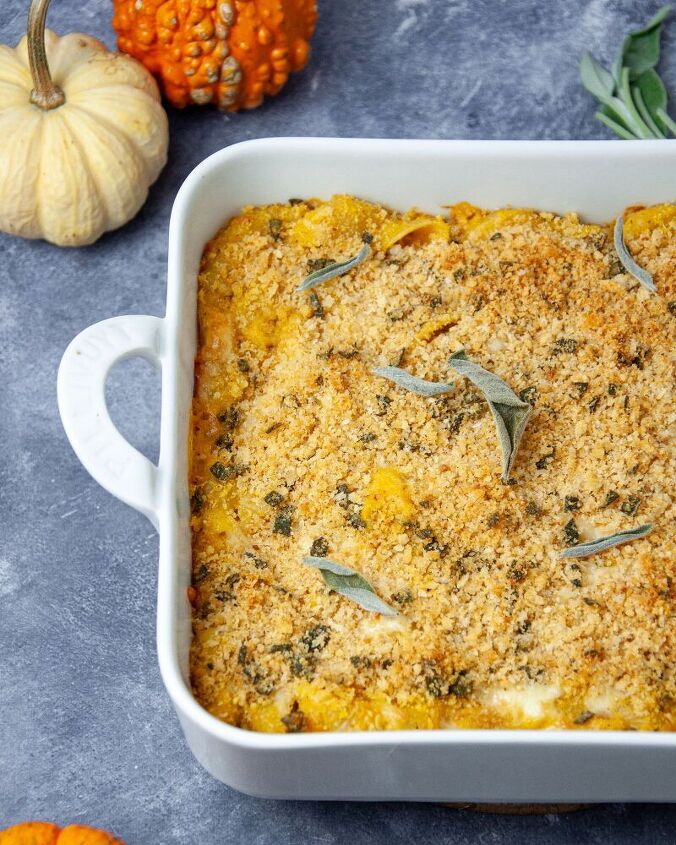 baked pumpkin mac cheese with sage