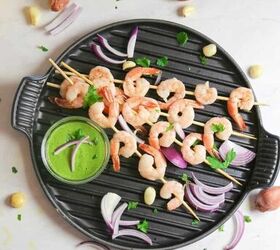 Oven Baked Shrimp Kabobs With Vegan Aji Verde Sauce