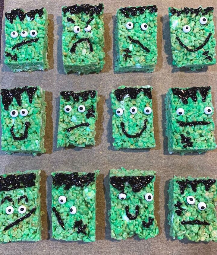 19 spooktacular halloween recipes to trick or treat yourself, Frankenstein Rice Krispie Bars