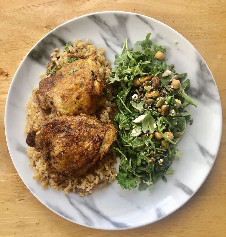 s 10 cast iron skillet recipes your whole family will love, Crispy Chicken Thighs Rice