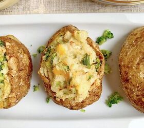 double cheesy chicken and broccoli stuffed potatoes