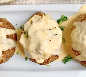double cheesy chicken and broccoli stuffed potatoes