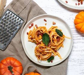 cozy pumpkin pasta carbonara with crispy sage