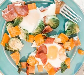 s 12 non intimidating ways to serve brussels sprouts, Sweet Potato Bacon and Egg Bake