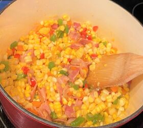 corn and cheese chowder, I love the different colors in this chowder