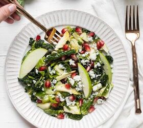 pomegranate apple and brussels sprouts salad with gorgonzola