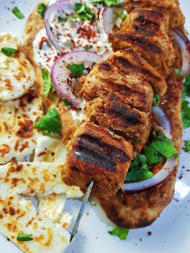 turkish chicken kebab with spicy red pepper relish