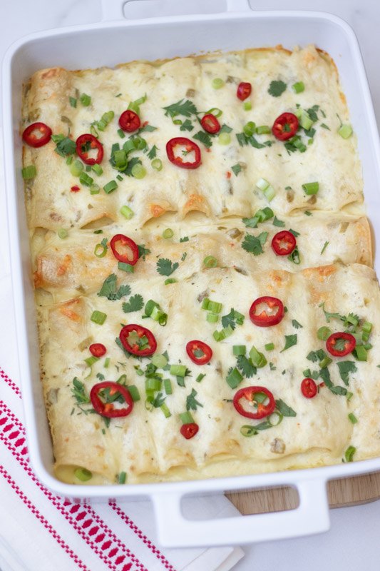 chicken enchiladas with creamy green chile sauce