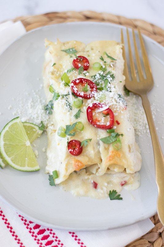 chicken enchiladas with creamy green chile sauce