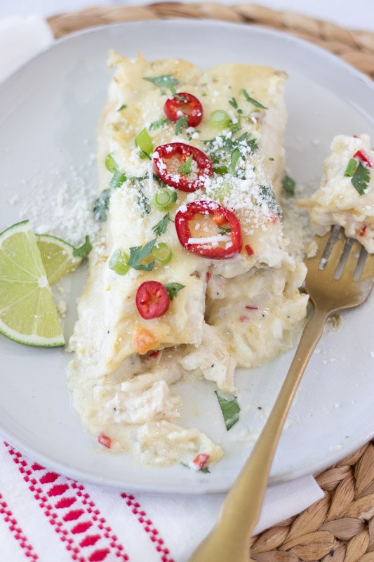 chicken enchiladas with creamy green chile sauce