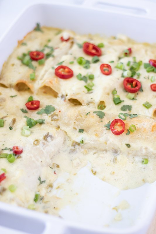 chicken enchiladas with creamy green chile sauce