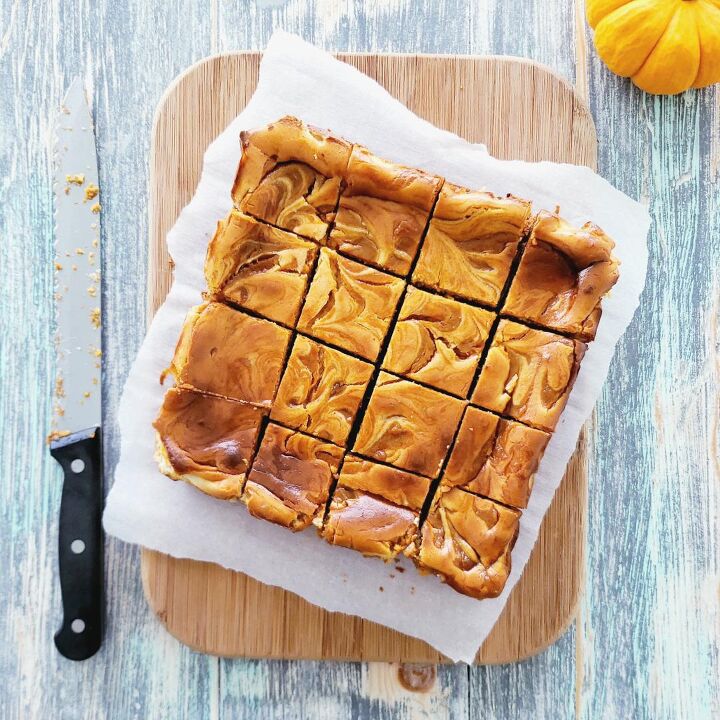 s 18 fun fall desserts for thanksgiving that aren t pie, Pumpkin Swirl Cheesecake Bars