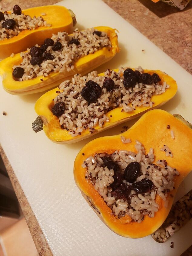 stuffed butternut squash with rice and dried cranberries