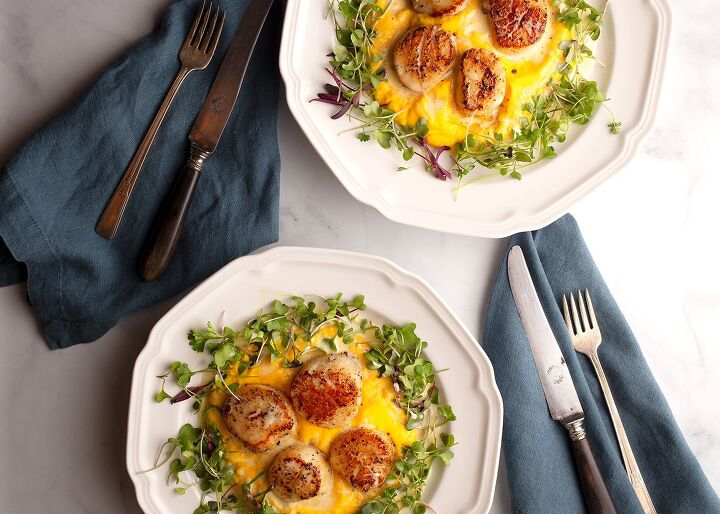 s 15 fabulous fall dishes that feature butternut squash, Scallops With Butternut Squash Puree