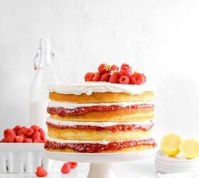 lemon and raspberry jam naked layer cake with chantilly cream