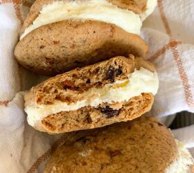 carrot cake sandwich cookies with cream cheese frosting