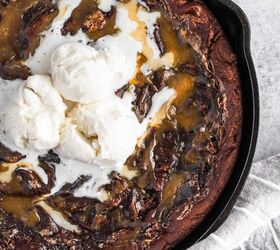 Take skillet brownies to impossibly tasty new levels with this swirled caramel recipe