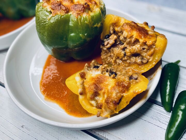 s 15 flavorful stuffed pepper recipes everyone will love, Lightened Up Enchilada Stuffed Peppers