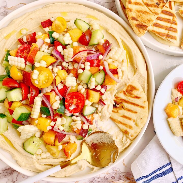 s 14 hummus dips that will make you swear off buying, Creamy Hummus With Summer Salad
