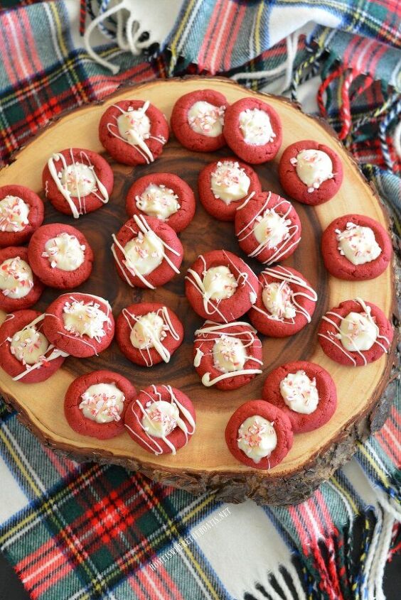 red velvet peppermint white chocolate thumbprints