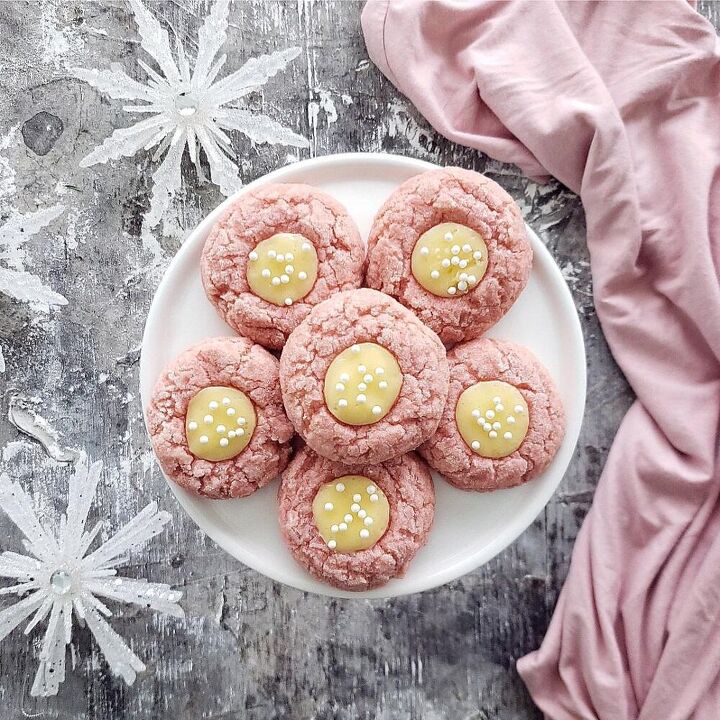 pink velvet thumbprint cookies