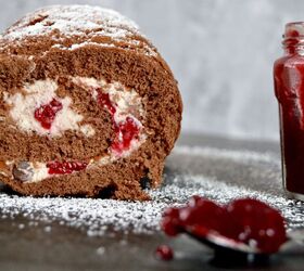 chocolate swiss roll with raspberry cream filling