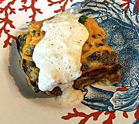 chilaquiles breakfast casserole with cilantro lime crema sauce