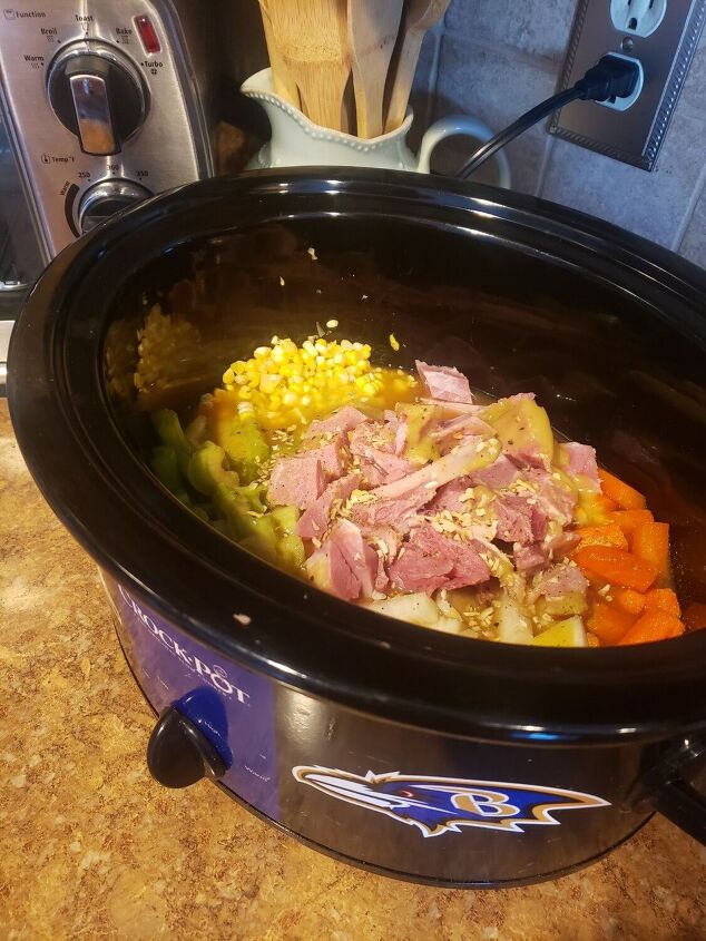 left over christmas ham and sides into soup in the crockpot