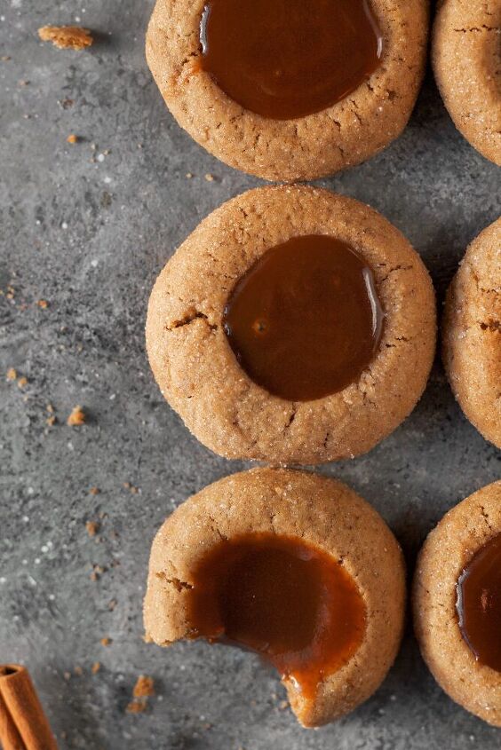caramel filled gingerbread thumbprint cookies