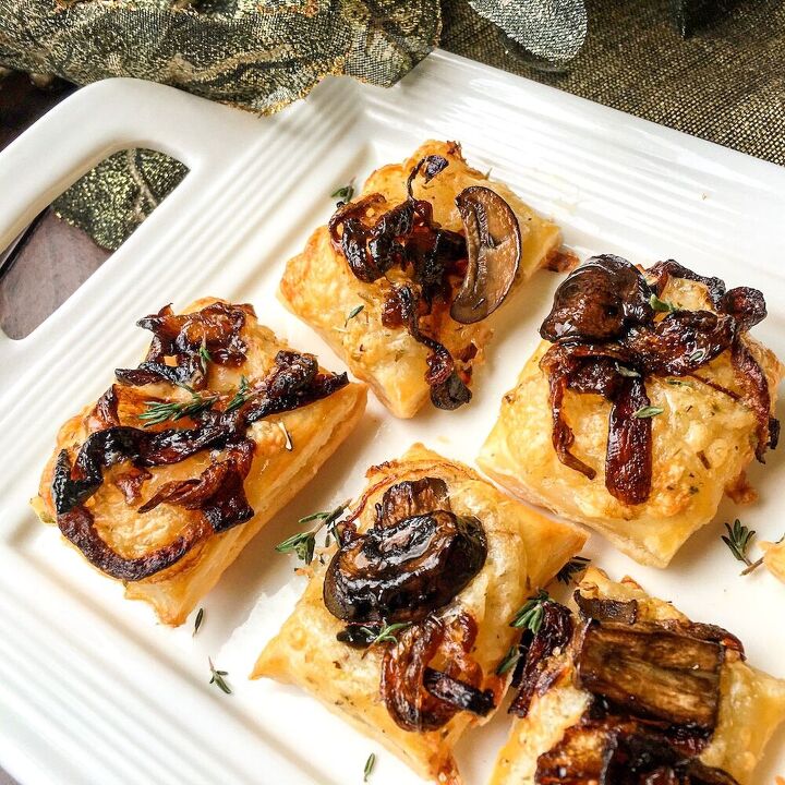 savory puff pastry bites with caramelized onions and mushrooms