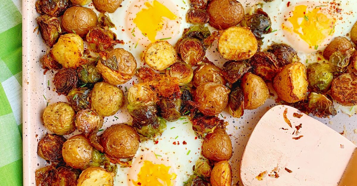 Sheet Pan Brussels, Potatoes, and Eggs | Foodtalk