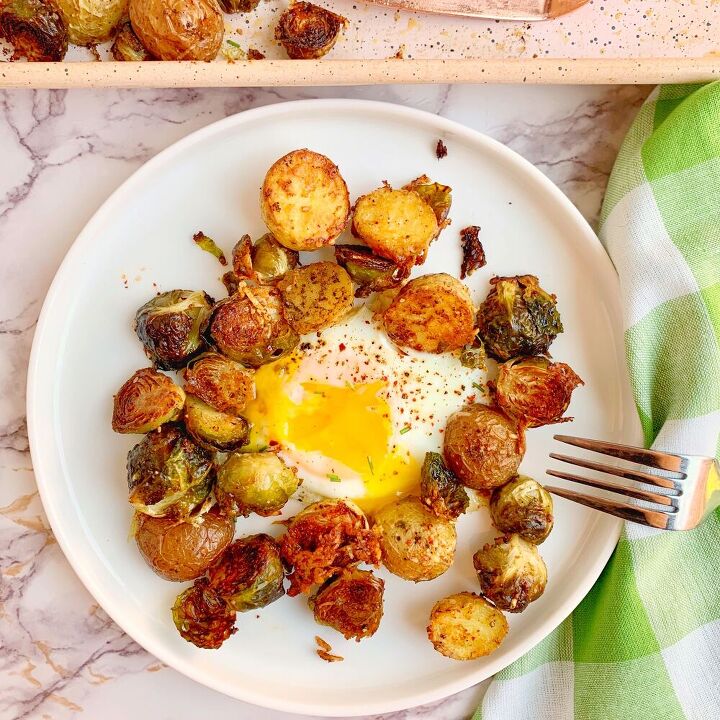 sheet pan brussels potatoes and eggs