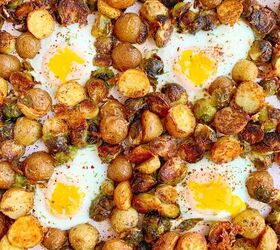 sheet pan brussels potatoes and eggs