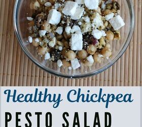 healthy chickpea pesto salad with pine nuts