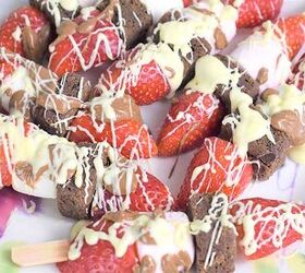 Fruit Kabobs With Marshmallows, Brownie Bites, Chocolate Drizzle