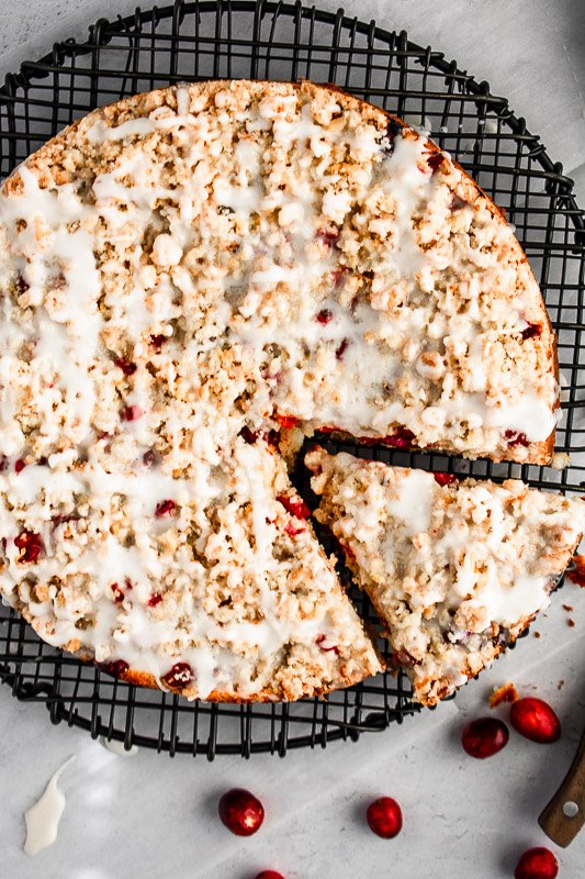 cranberry citrus coffee cake with vanilla glaze