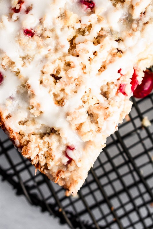 cranberry citrus coffee cake with vanilla glaze