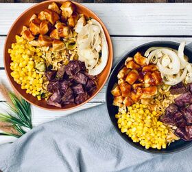 BBQ Chicken Bowls With Spicy Almond Slaw
