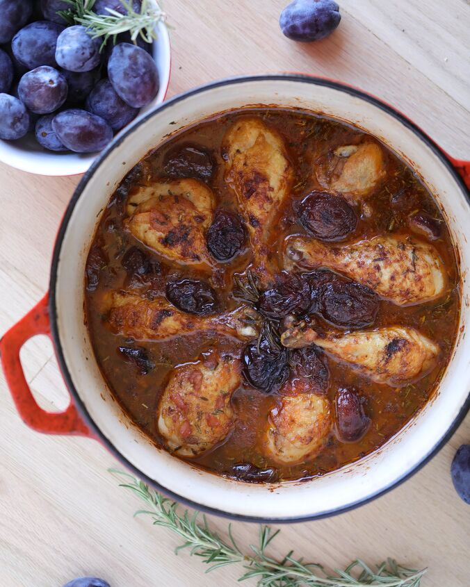 s 10 of our favorite chicken dinners, Chicken Braised in Red Wine and Plums