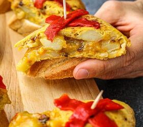 spanish potato omelette with piquillo pepper pintxo