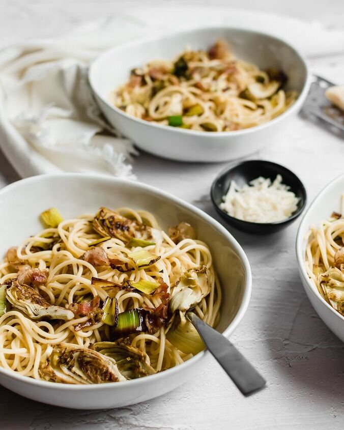 pasta with pancetta leeks and artichoke hearts