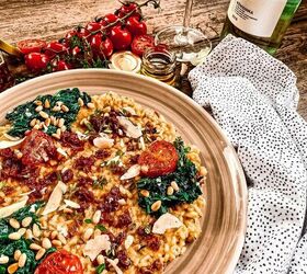 sun dried tomato risotto with spinach roasted tomatoes and pine nuts